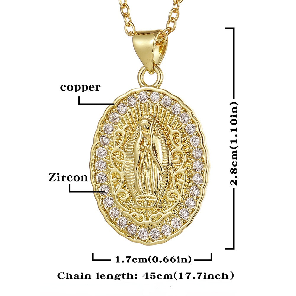 Venta al por mayor Cobre Micropaved Zircon Nuestra Señora Colgante Collar
